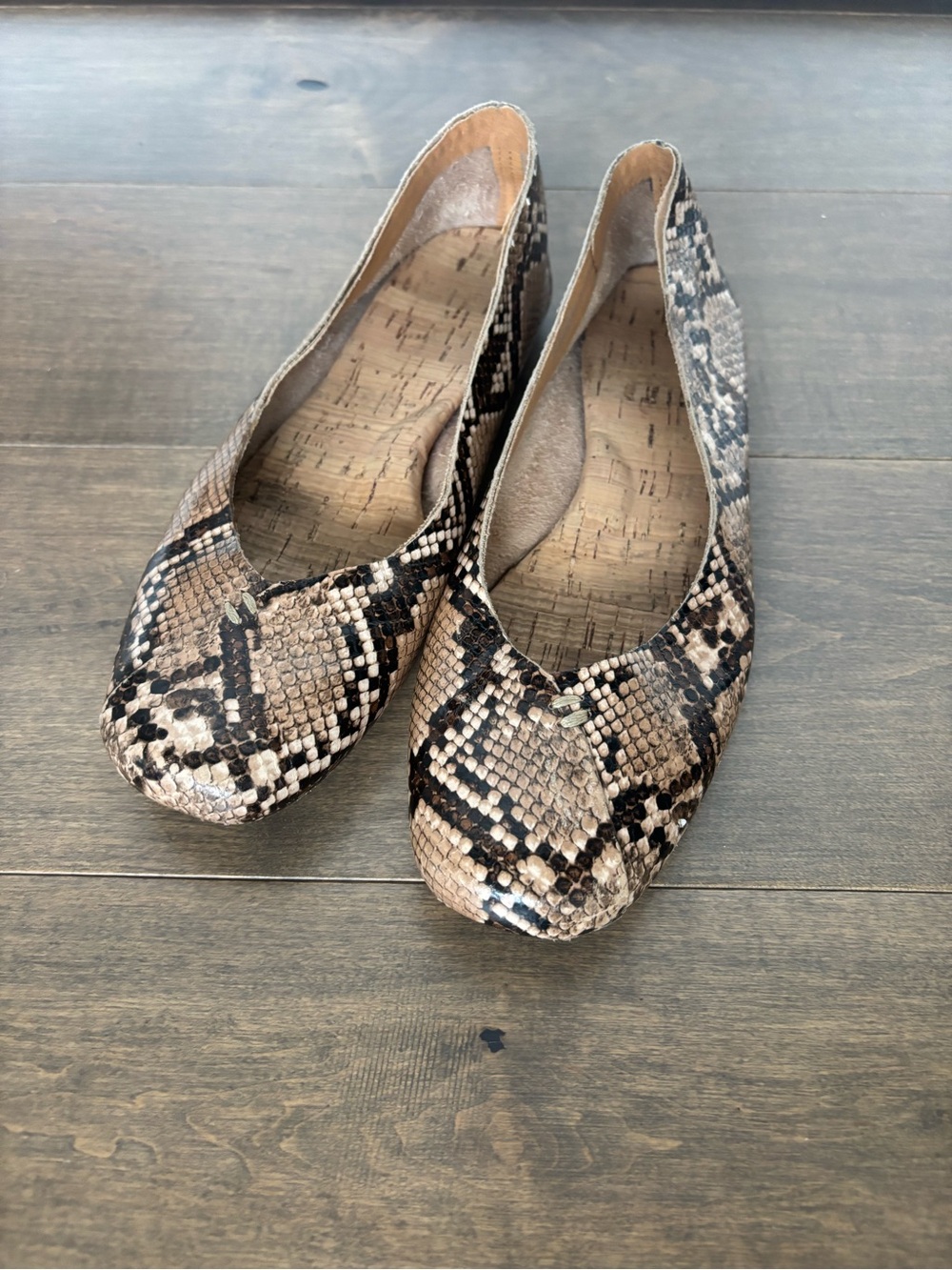 KORKS , Snakeskin-Print Ballet Flats - Beige Black, 7